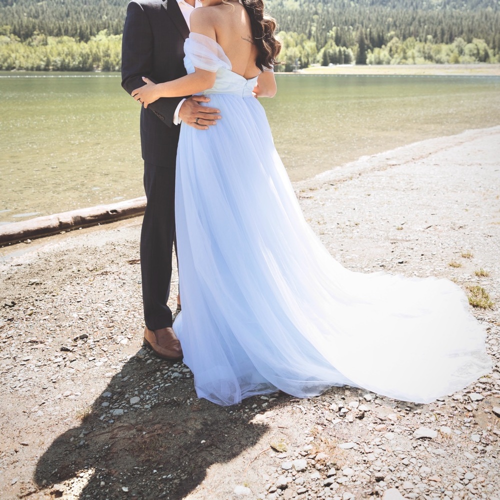 Powder Blue Off Shoulder Gown w/ Train